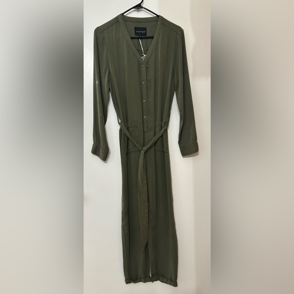 Velvet Heart Women Long Sleeve Green Eco-Friendly Jumpsuit Size Small Artsy